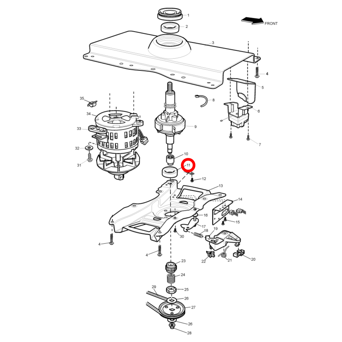Parts diagram showing 4055578738 for Simpson & Westinghouse washing machine models