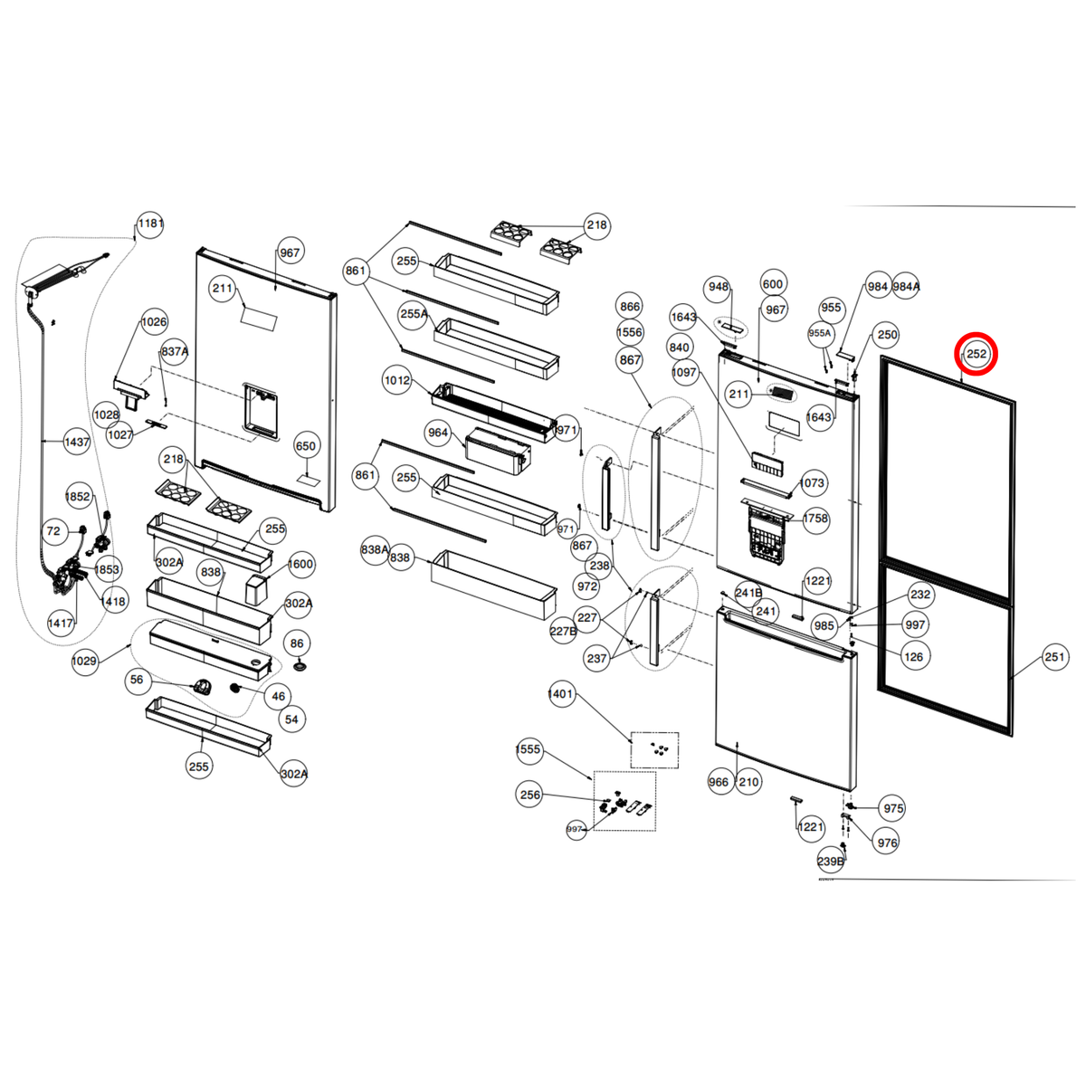 Parts diagram showing 5928101400 for Beko fridge models