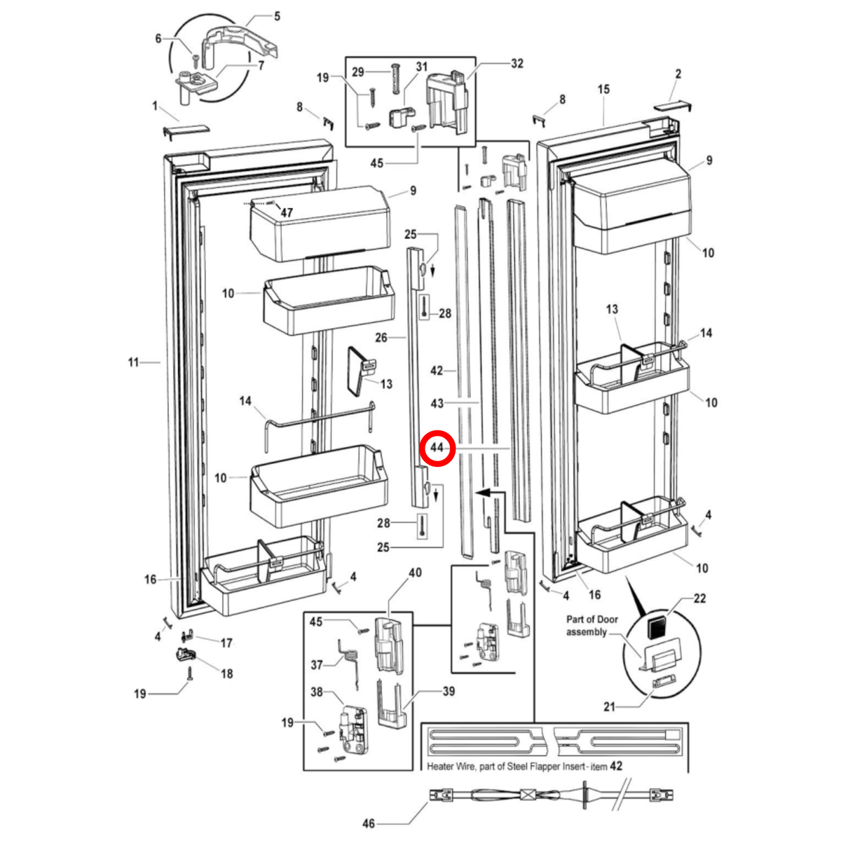 Parts diagram showing 837015 for Fisher & Paykel fridge models