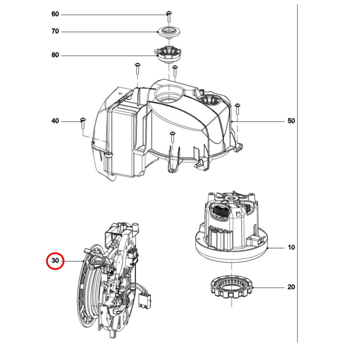 Parts diagram showing 10170136 for Miele vacuum cleaner models