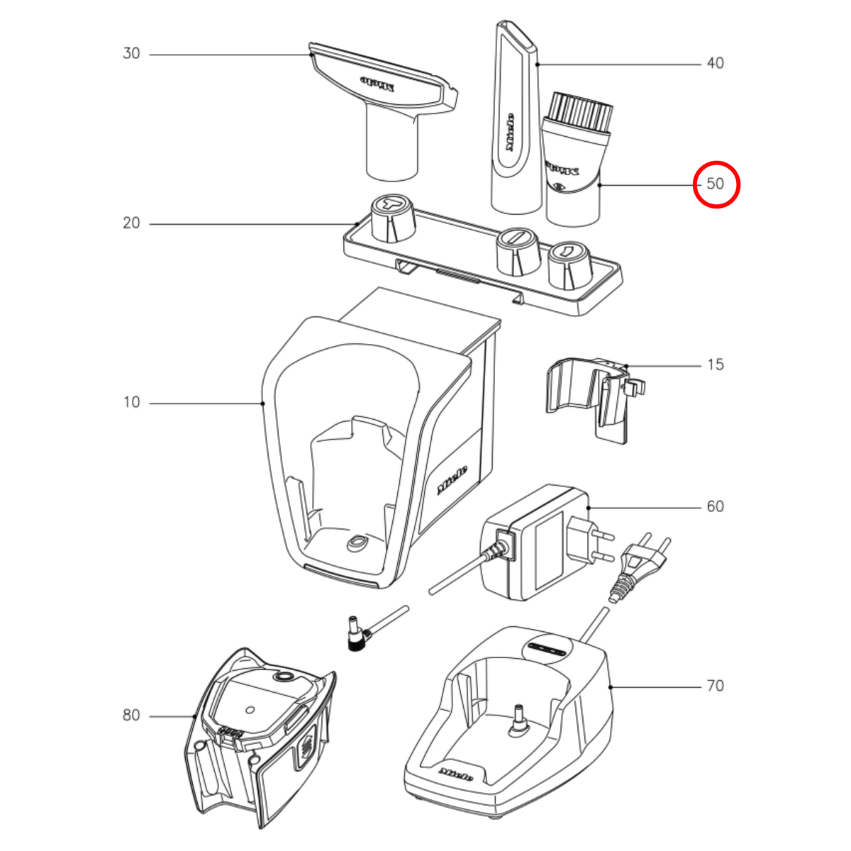 Parts diagram showing 12395490 for Miele vacuum cleaner models