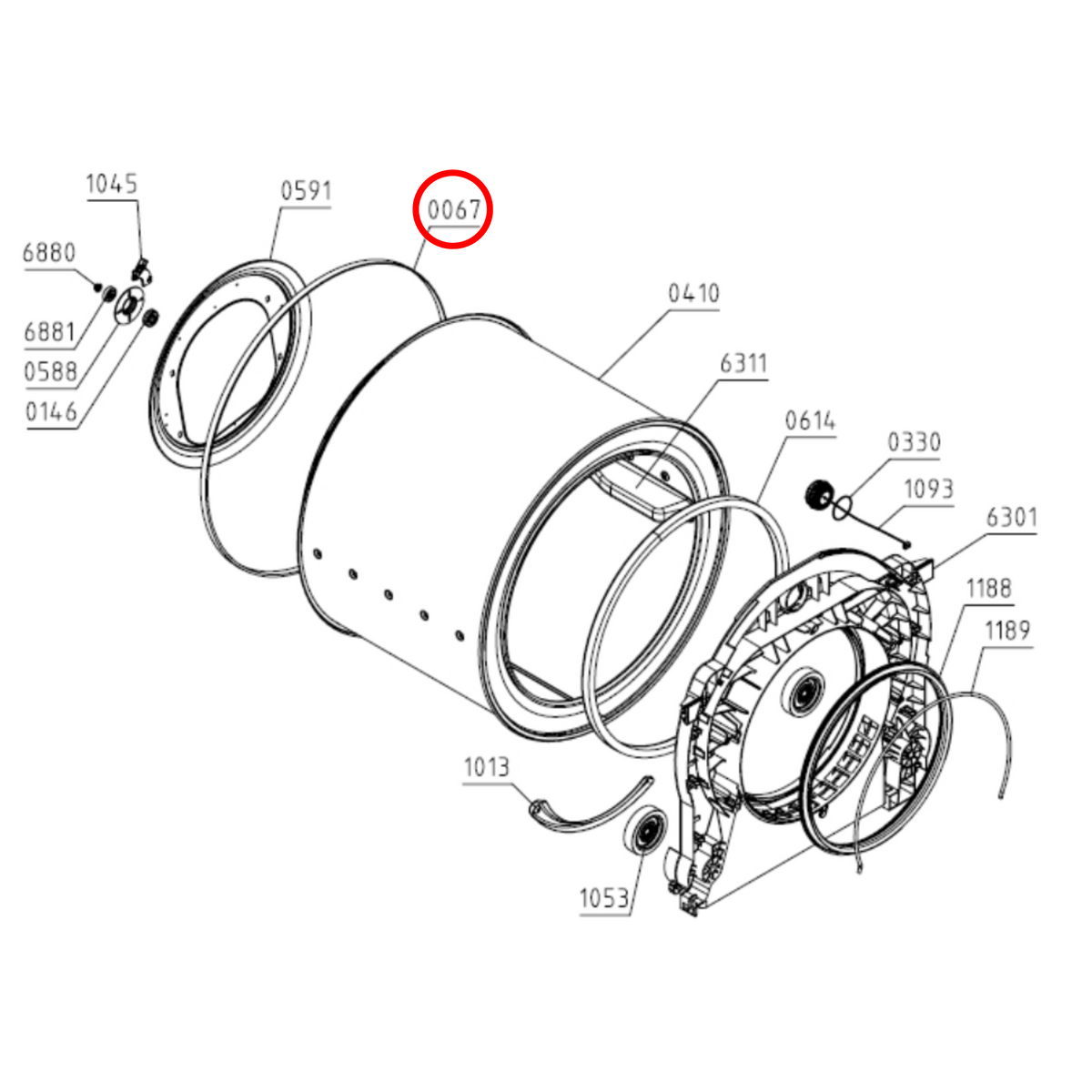 Parts diagram showing 562079 for Asko dryer models