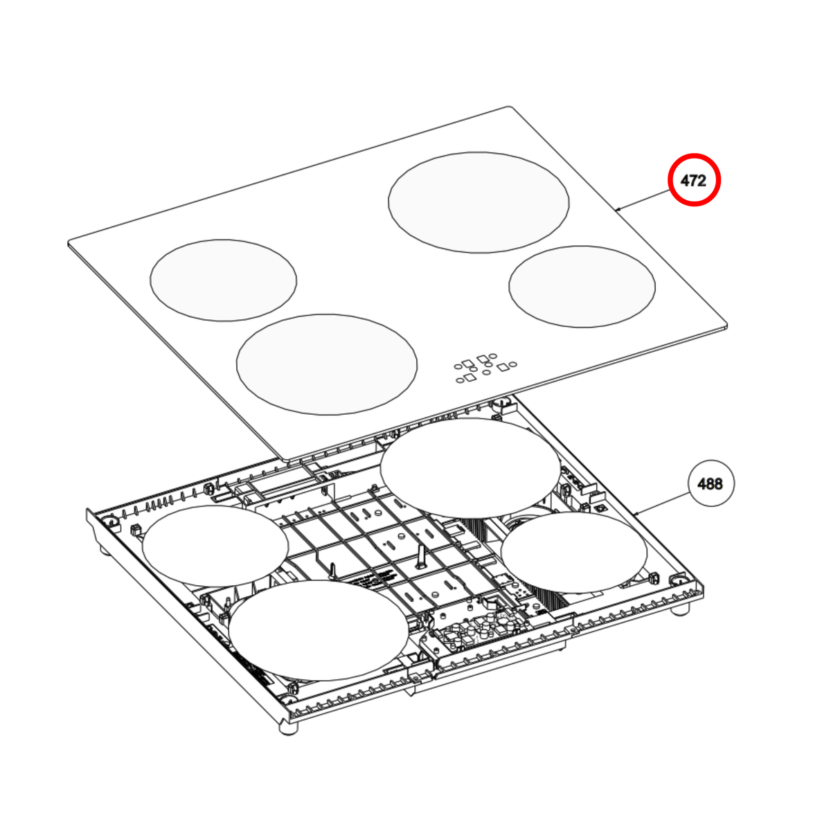 Parts diagram showing 012929413 for Belling cooktop models