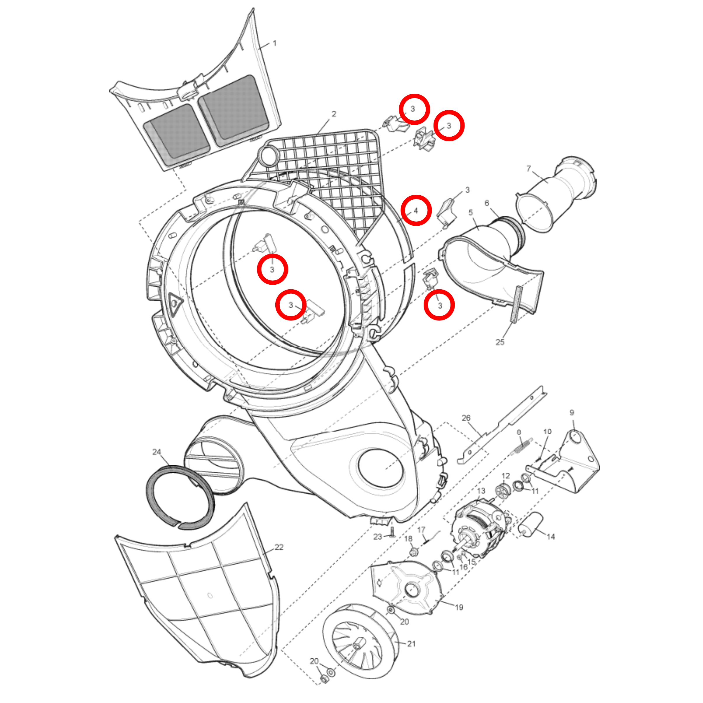 4055578761 Electrolux, Simpson, Westinghouse Dryer Bearing Kit - 0208300046, 0542377022