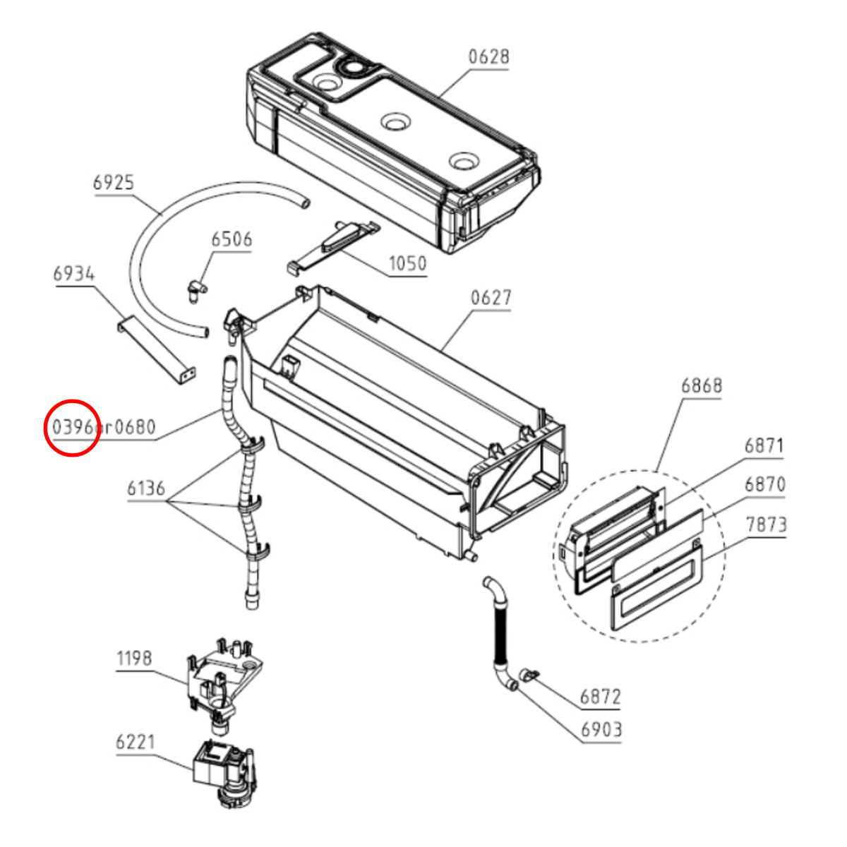 Parts diagram showing 571410 for Asko dryer models