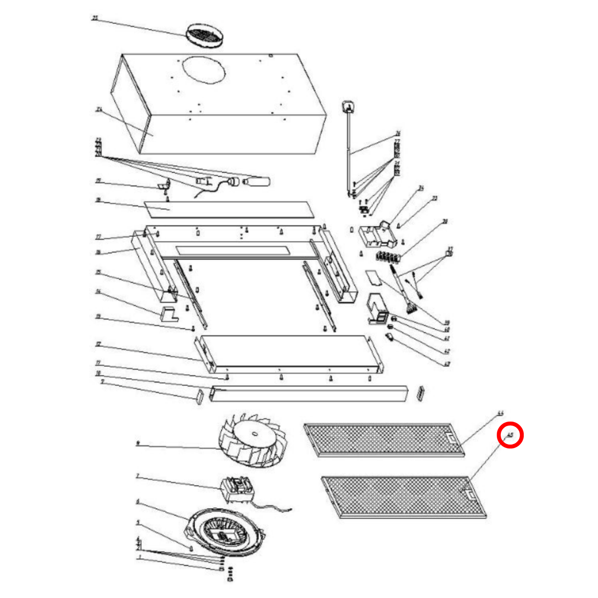 Parts diagram showing 30405100022 for Technika rangehood models