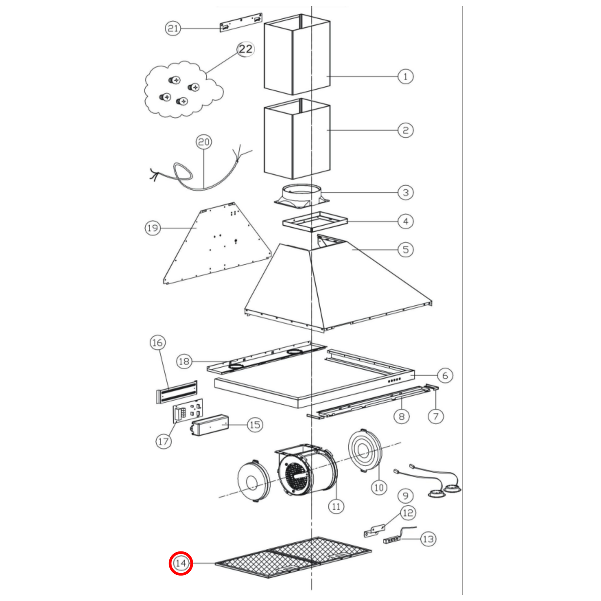 Parts diagram showing SYF353B7 for Baumatic rangehood models