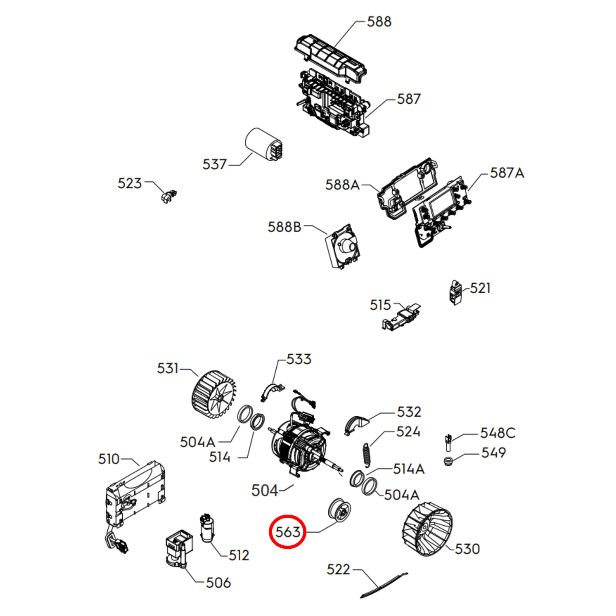 Parts diagram showing 4056023452 for AEG, Electrolux & Westinghouse dryer models