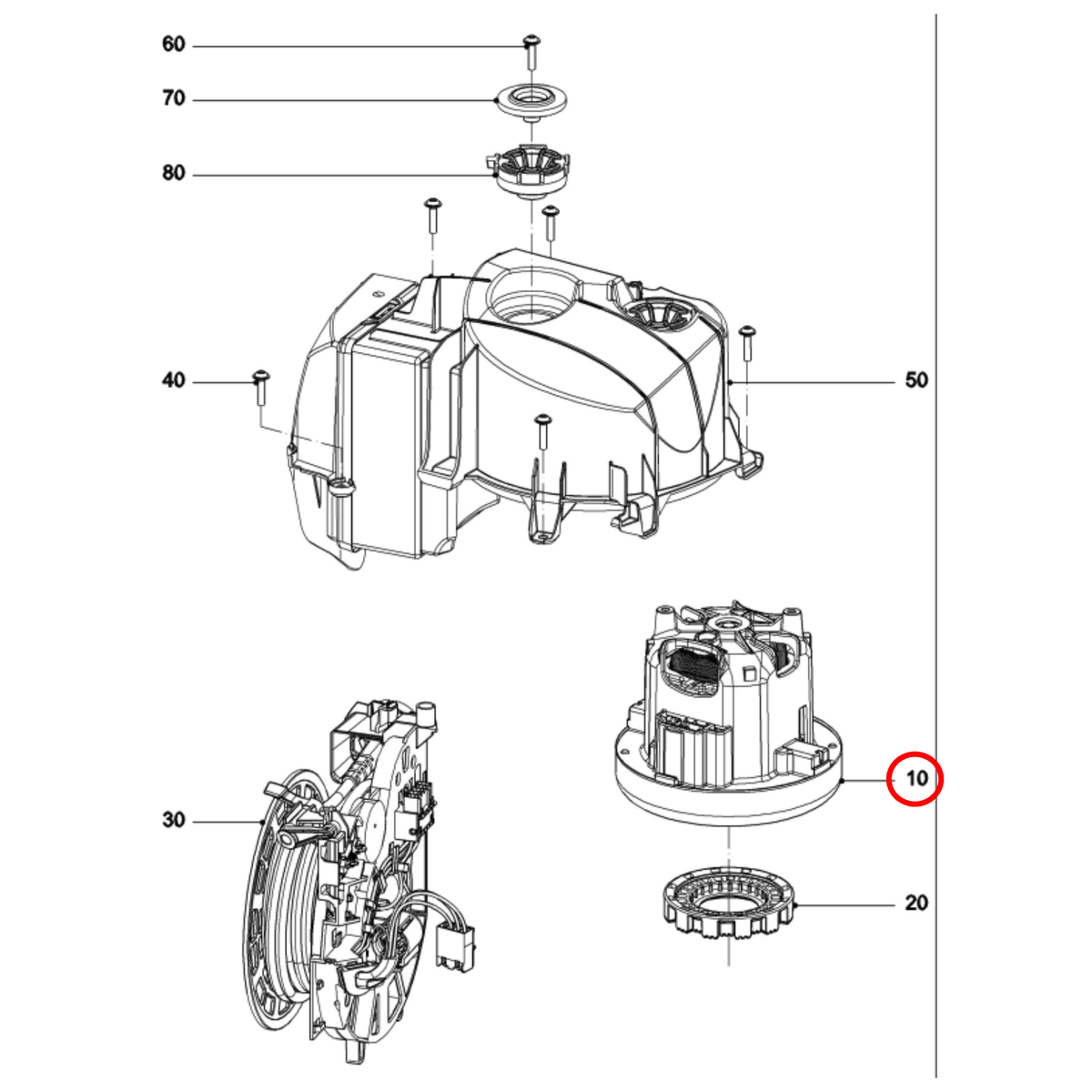 Parts diagram showing 10658601 for Miele vacuum cleaner models