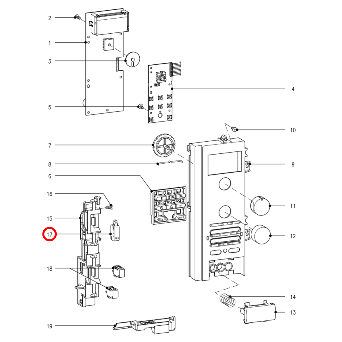 Parts diagram showing 6637583 for Miele microwave models