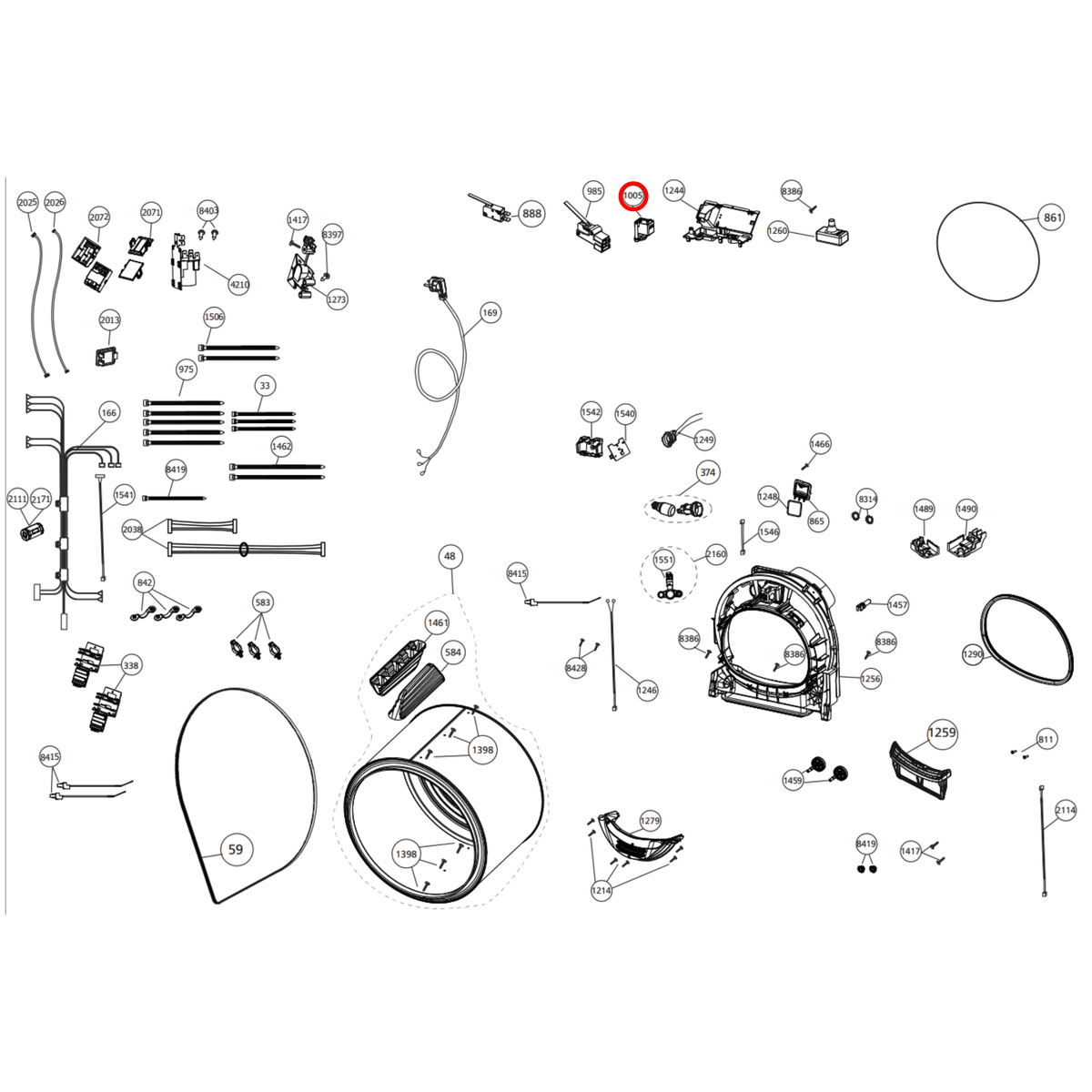 Parts diagram showing 2962510800 for Beko & Euromaid dryer models