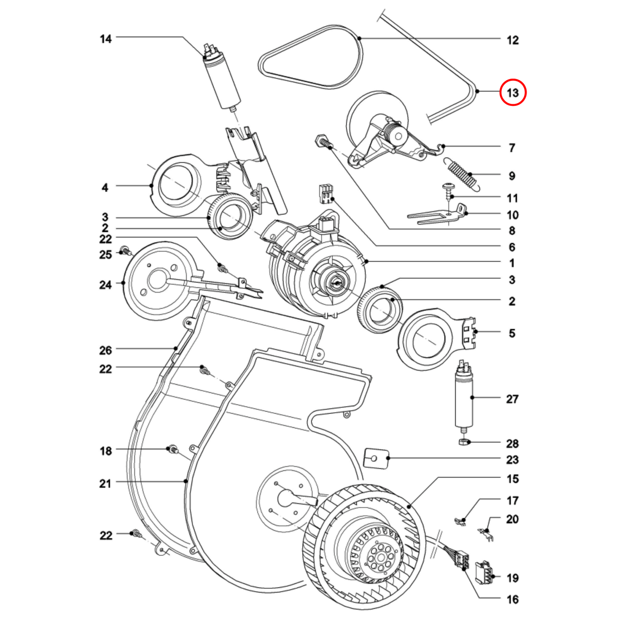 Parts diagram showing 5063311 for Miele dryer models
