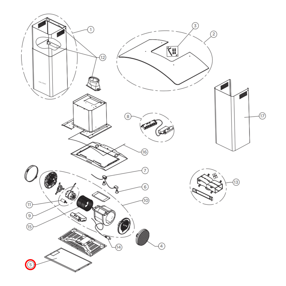 Parts diagram showing 791773 for Fisher & Paykel rangehood models