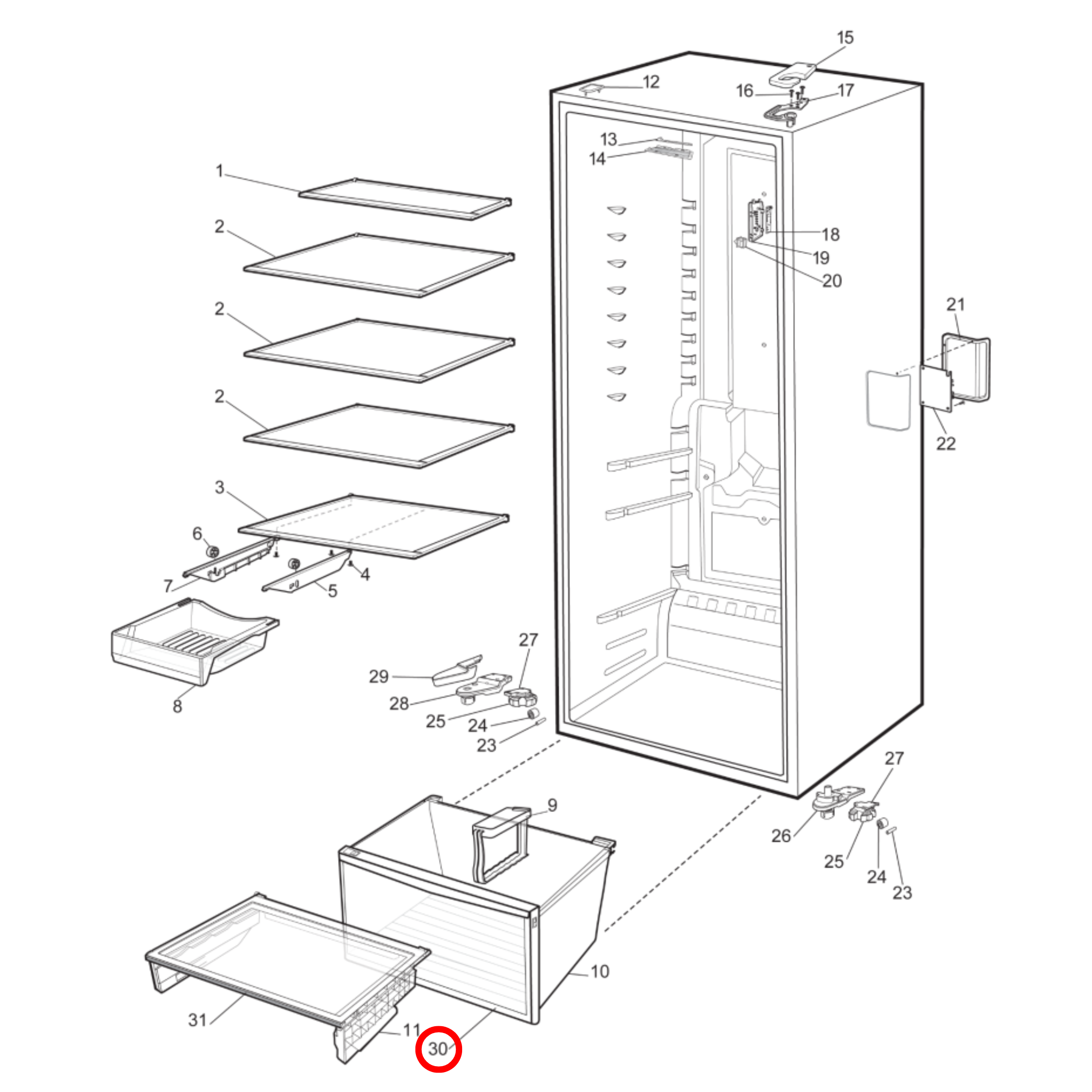 140012959122 Westinghouse Fridge Front Crisper Drawer Facia - A01295901, A01295912