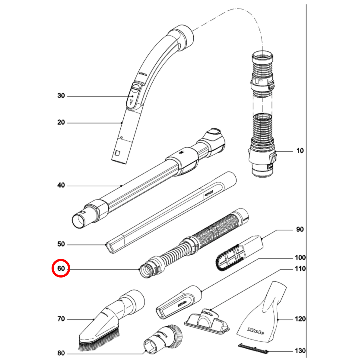 Parts diagram showing 7252210 for Miele vacuum cleaner models