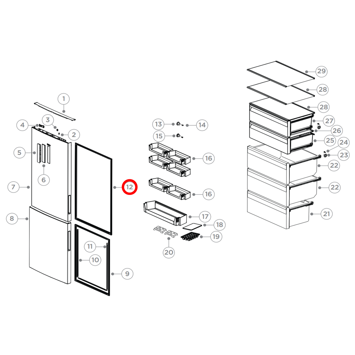 Parts diagram showing H0060841554C for Haier fridge models