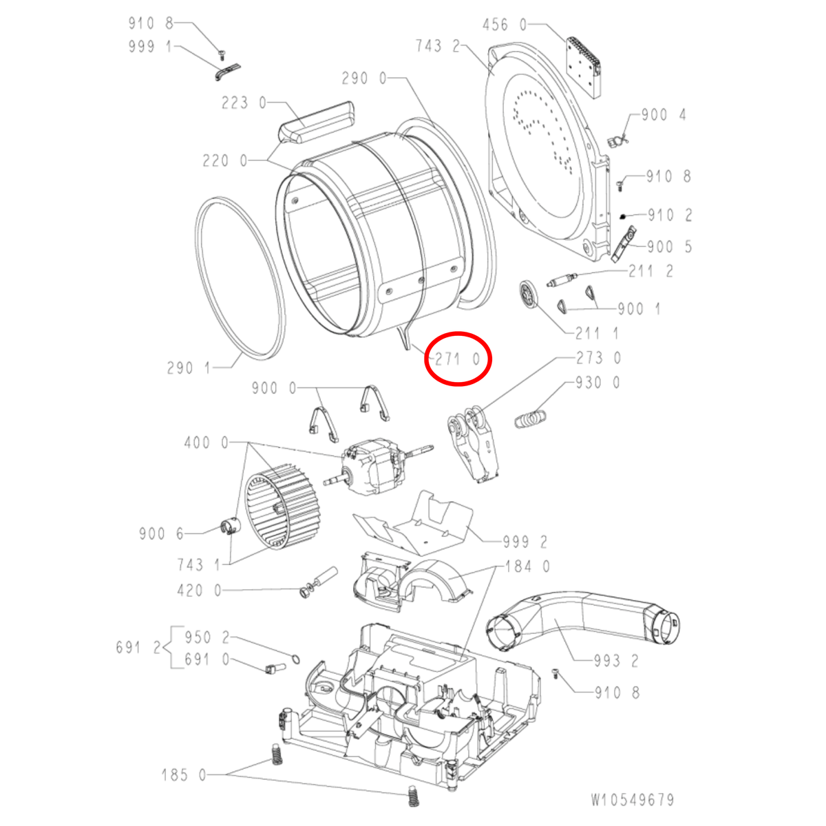 Parts diagram showing 481235818154 for Whirlpool dryer models