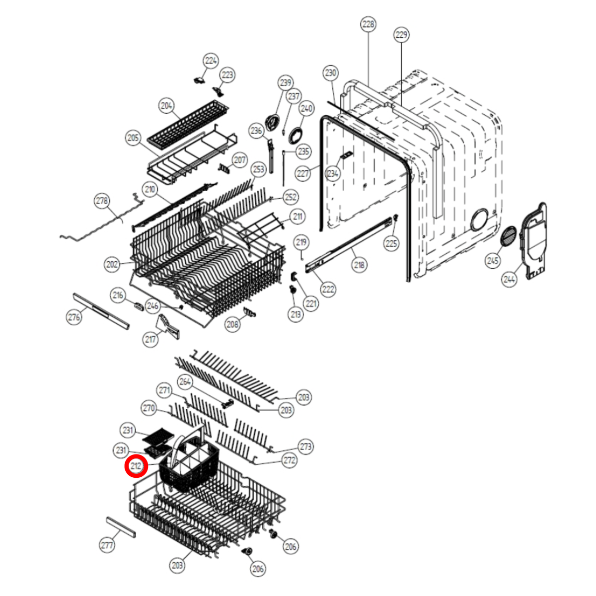 Parts diagram showing 428811 for Asko dishwasher models