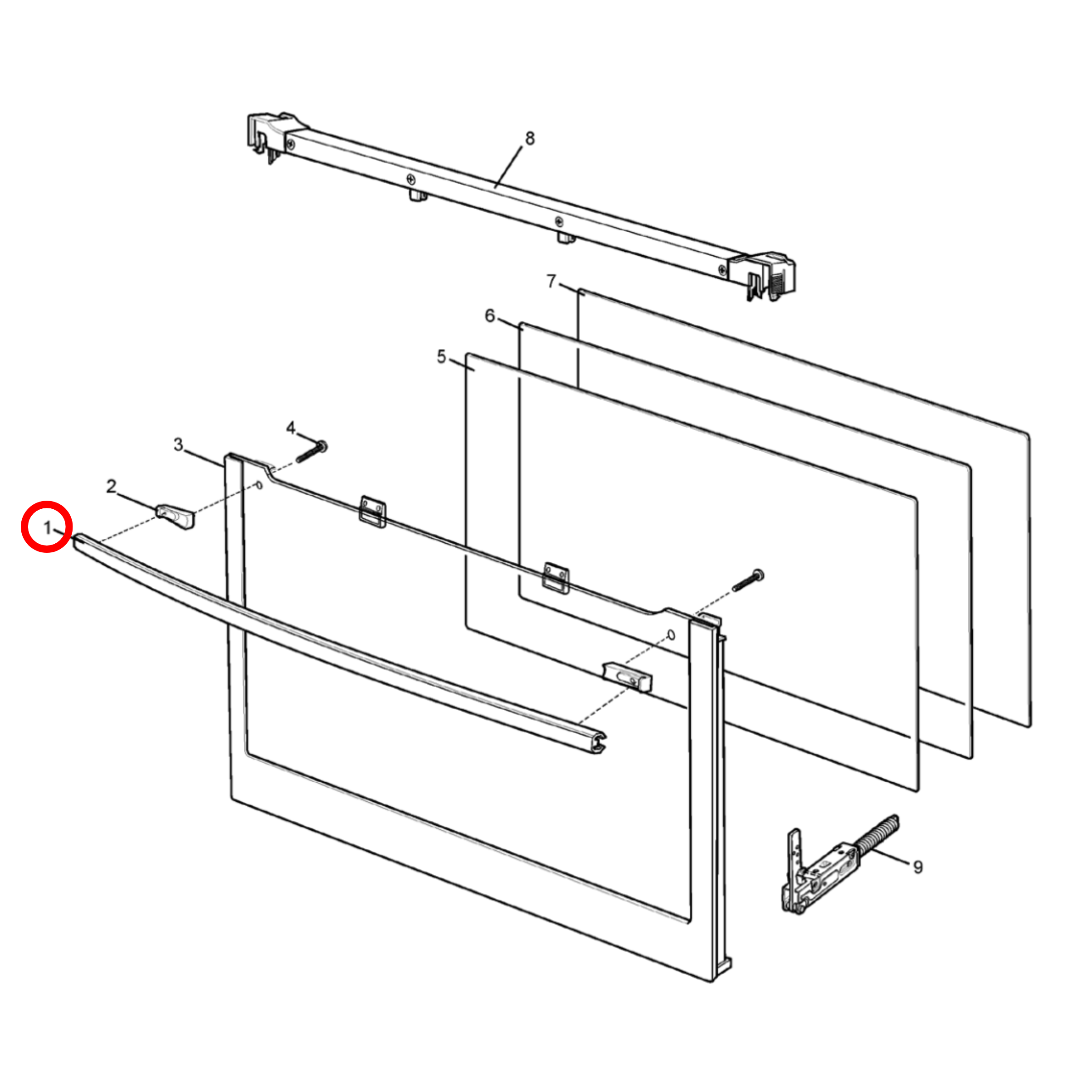 140032270021 Electrolux, Westinghouse Oven Door Handle - A03227002
