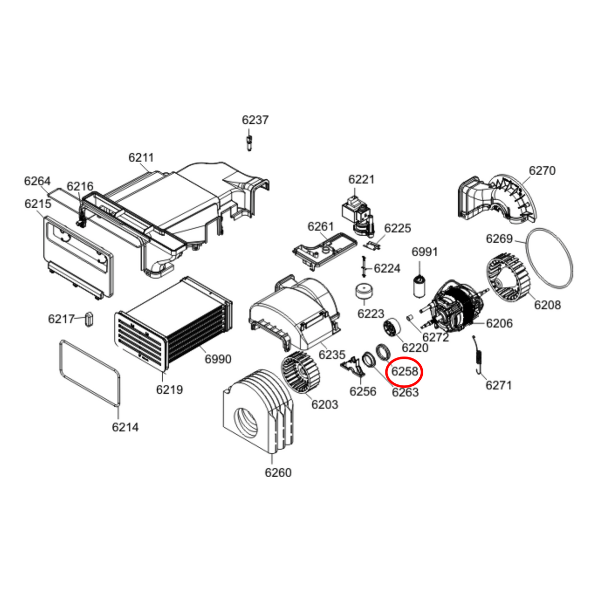 Parts diagram showing 346825 for Asko dryer models