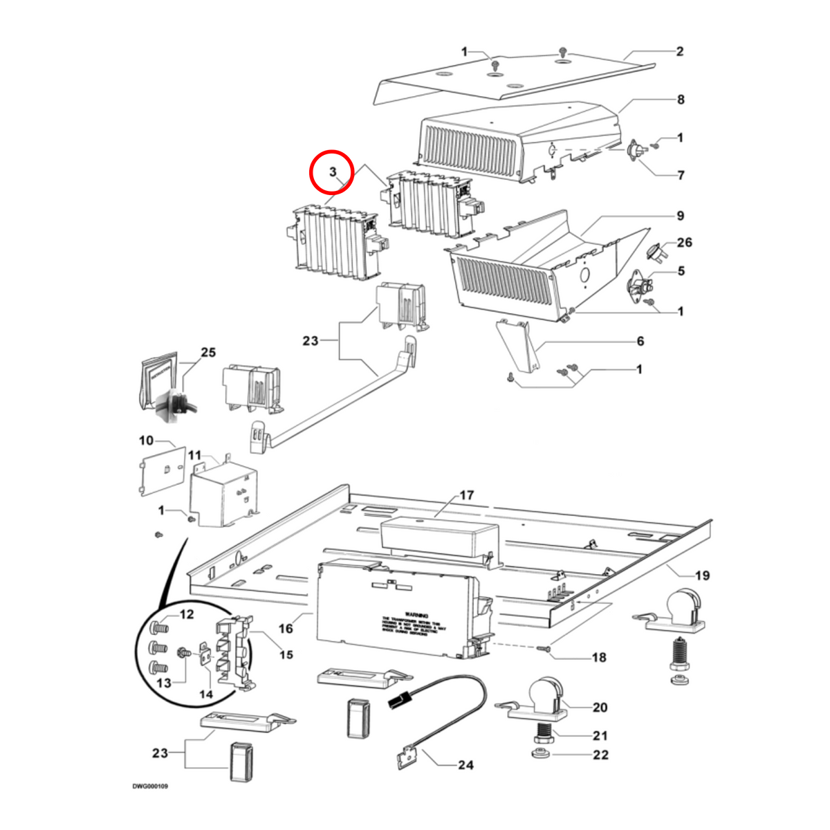 Parts diagram showing 395583 for Fisher & Paykel dryer models