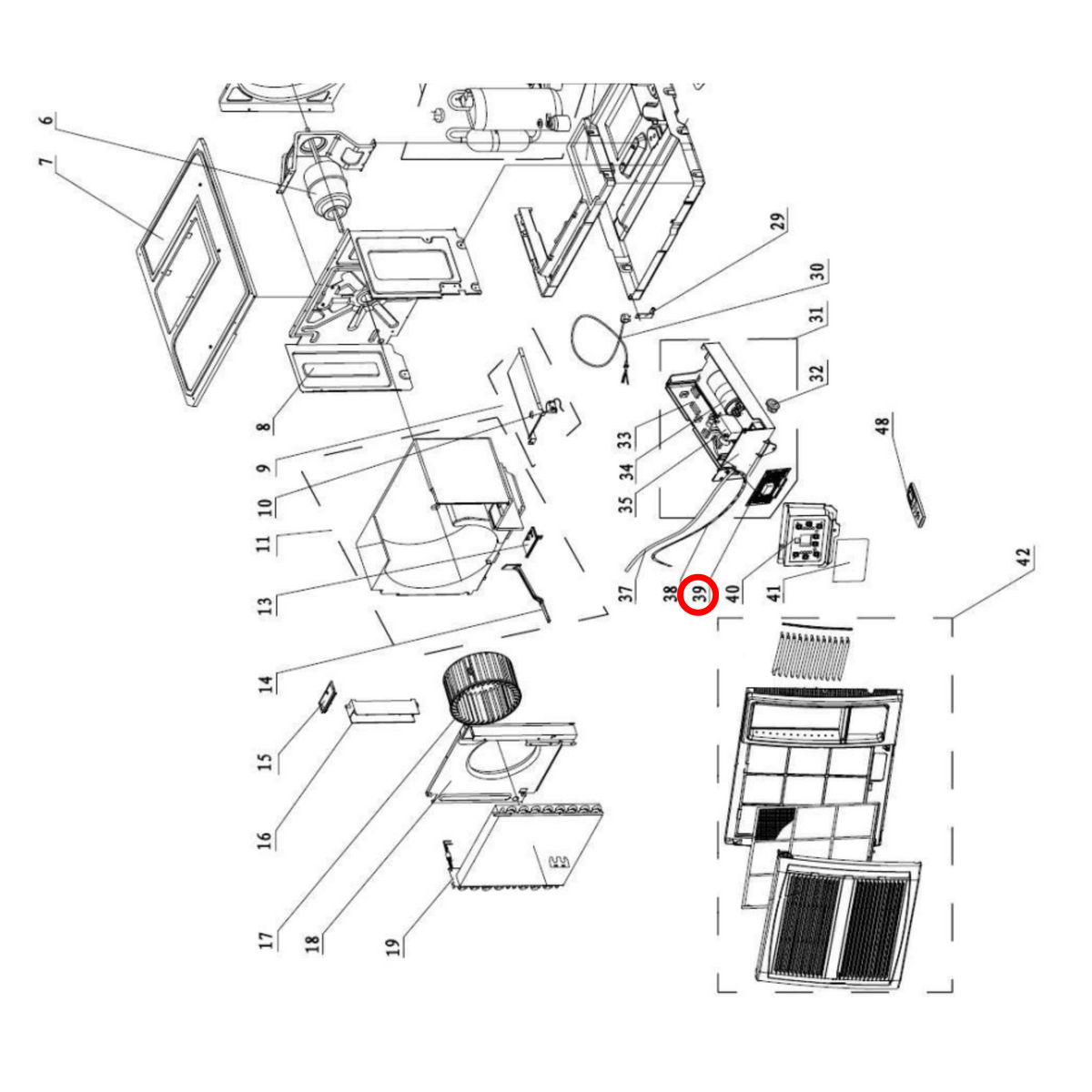 Parts diagram showing 4055545745 for Kelvinator air conditioner models