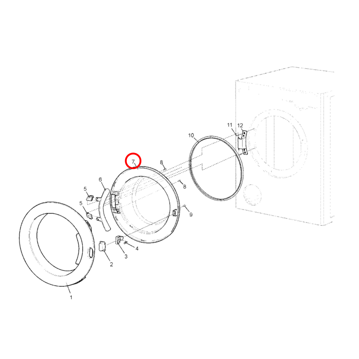 Parts diagram showing 4055612669 for Electrolux, Simpson & Westinghouse dryer models