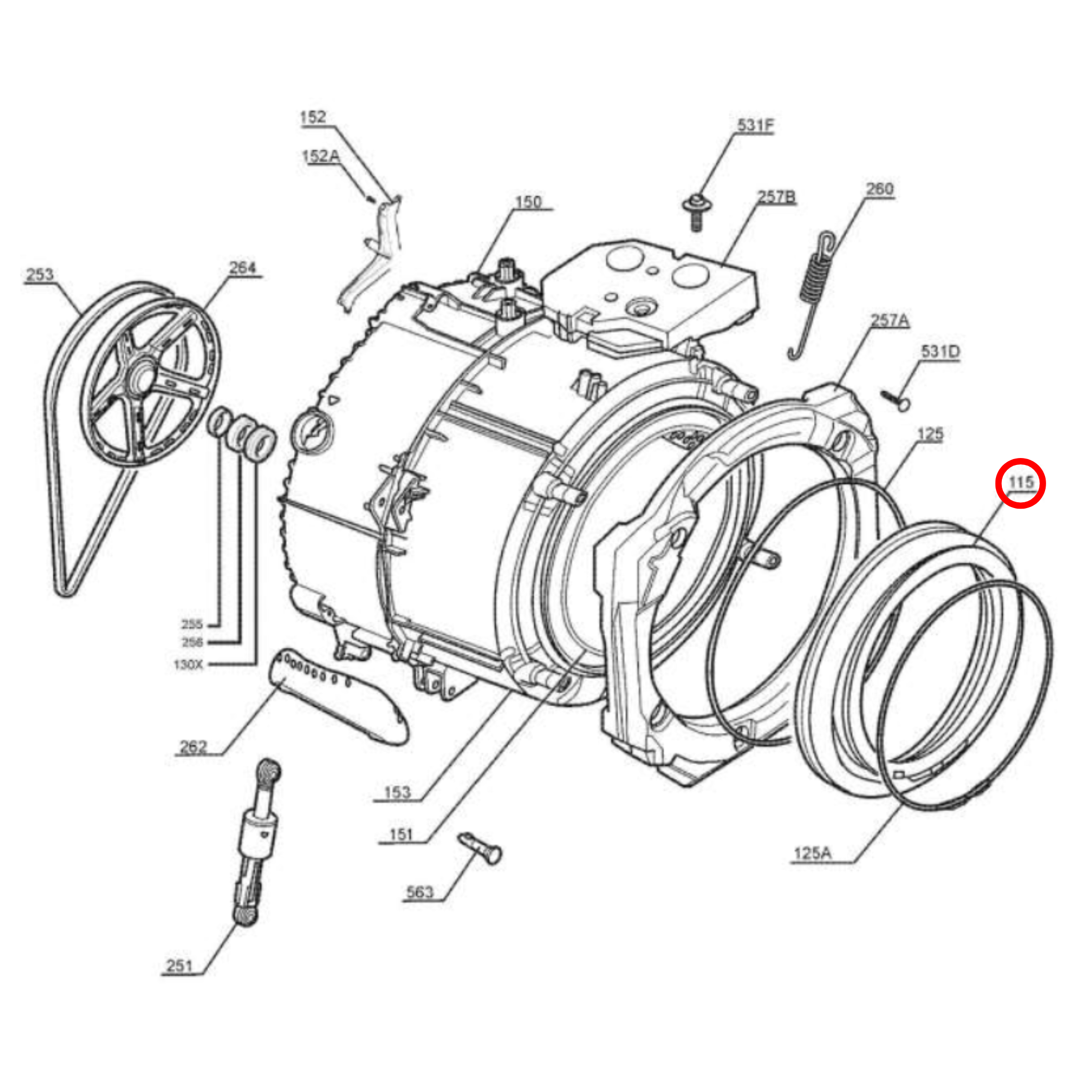Parts diagram showing 4055663225 for AEG & Electrolux washing machine models