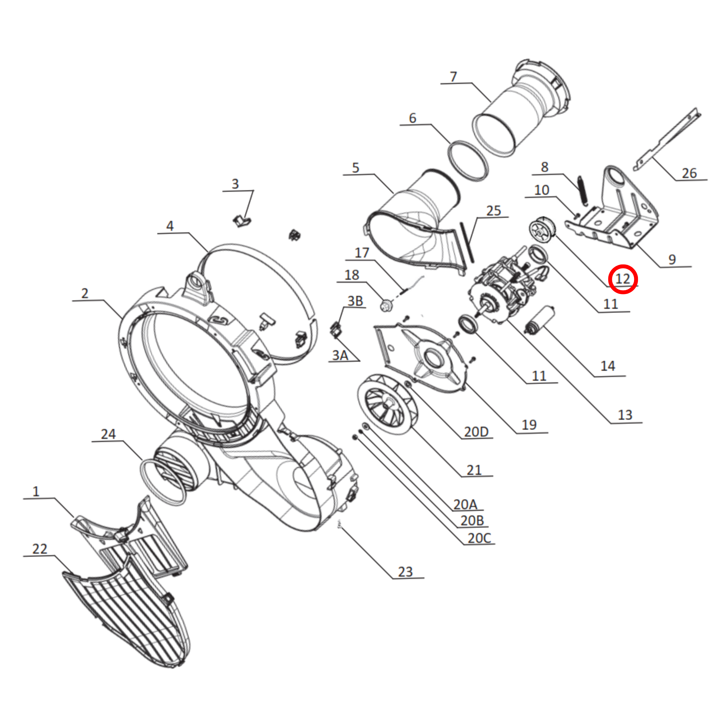 Parts diagram showing 4055688826 for AEG, Electrolux, Simpson & Westinghouse dryer models