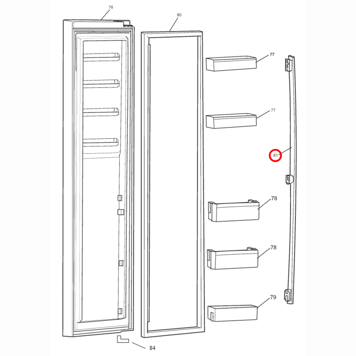 Parts diagram showing 4055893012 for Westinghouse fridge models