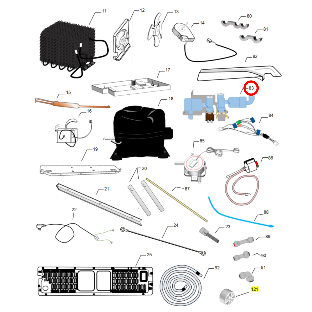 Parts diagram showing 4055904272 for Westinghouse fridge models