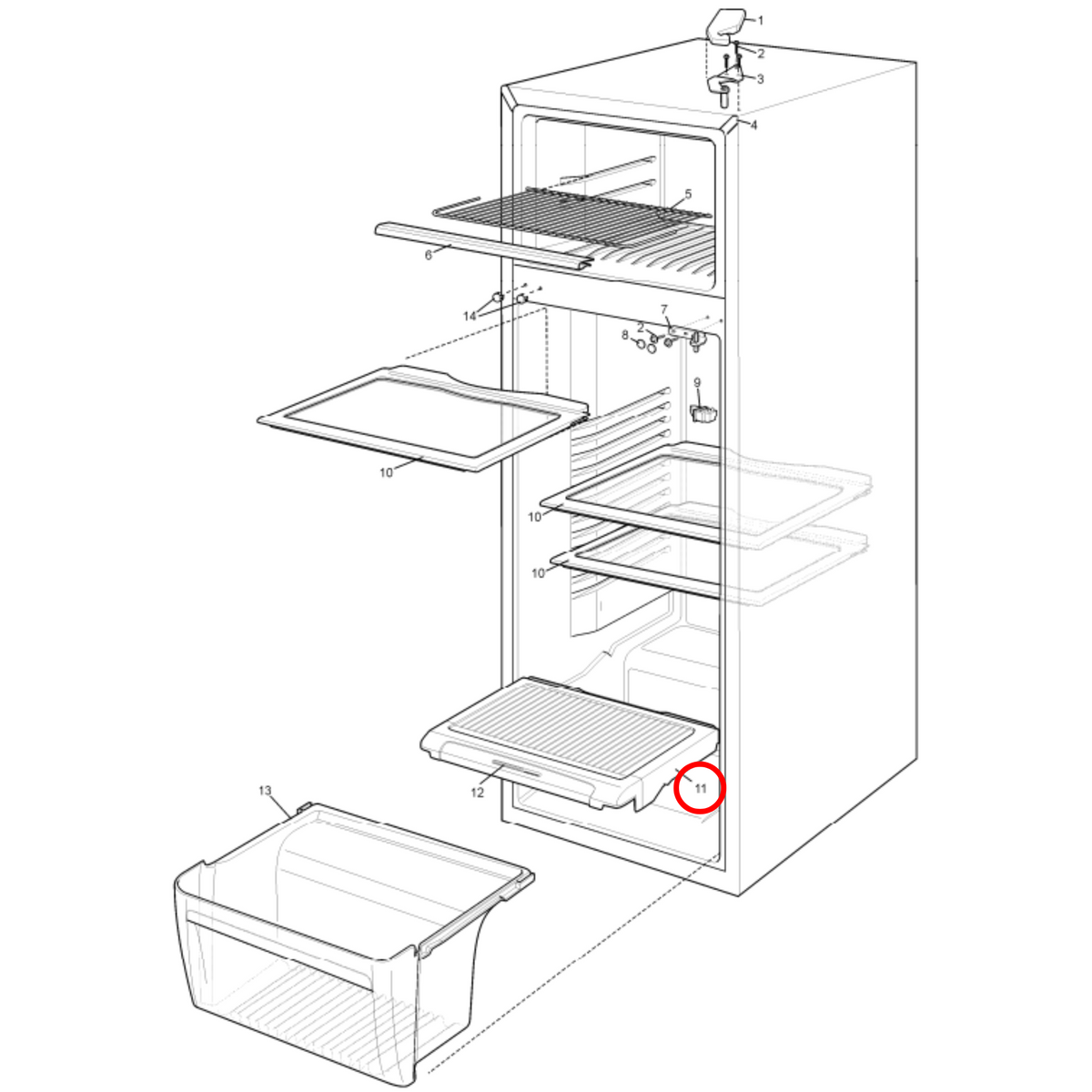 Parts diagram showing 4055922712 for Kelvinator & Simpson fridge models