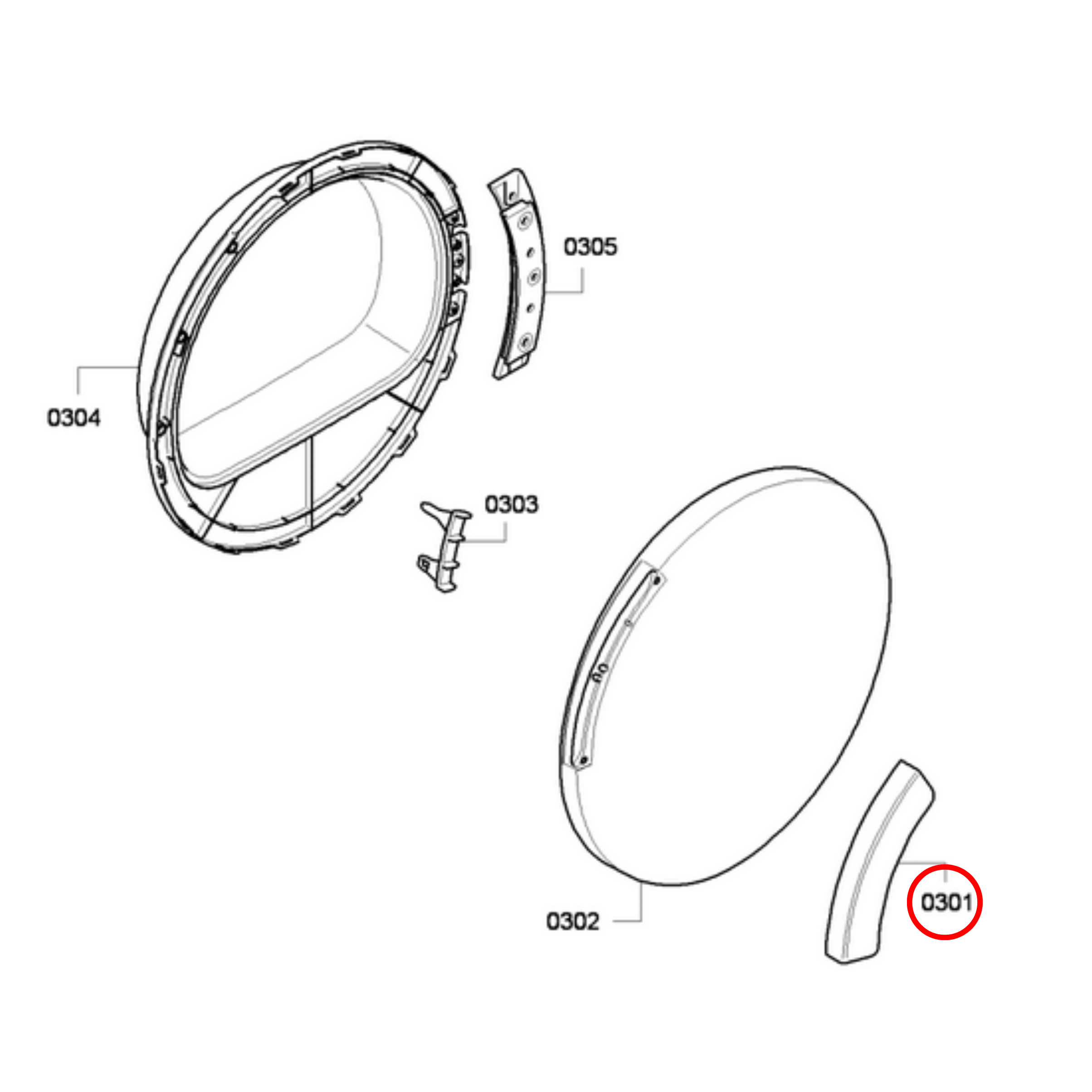 00644221 Bosch Dryer Door Handle - White - 00497710, 00497523