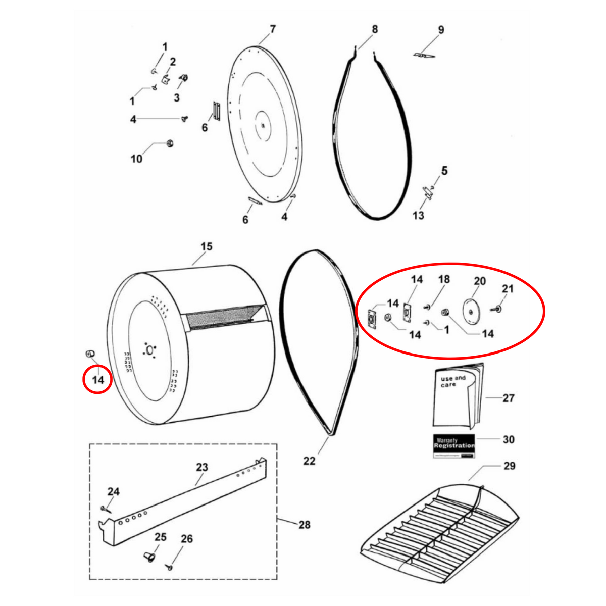 Parts diagram showing 479317P for Fisher & Paykel dryer models