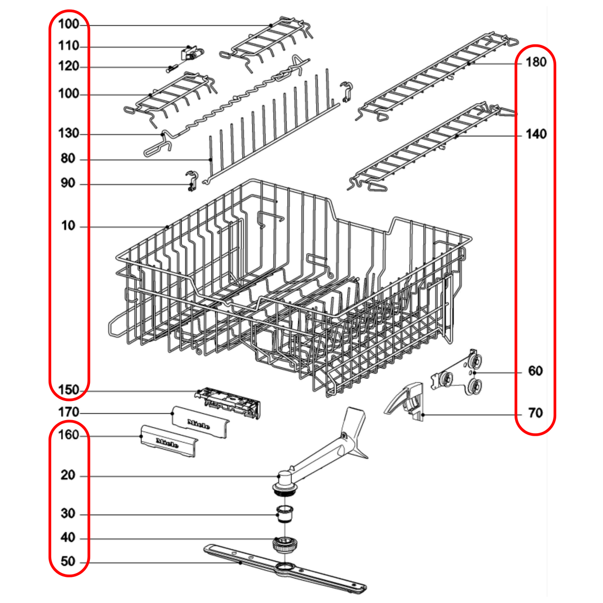 Genuine Miele Dishwasher Upper Basket 10491444 - view 4