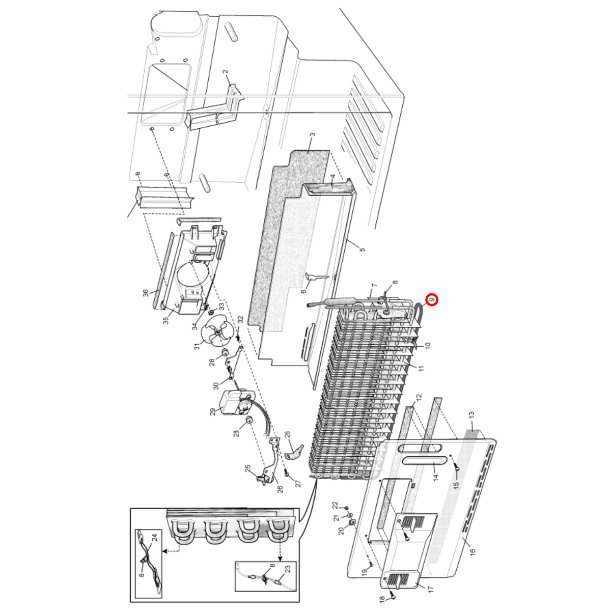 Parts diagram showing 50285446006 for Westinghouse fridge models