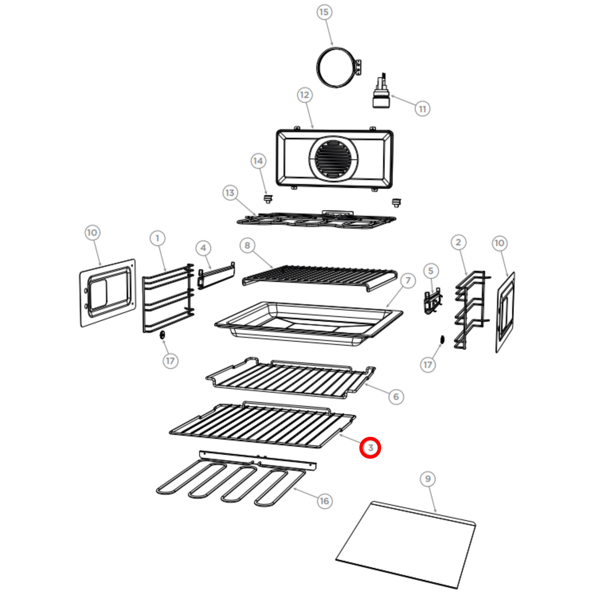 Parts diagram showing 561147 for Fisher & Paykel oven models