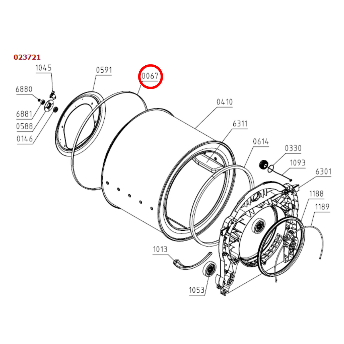 Parts diagram showing 562038 for Asko dryer models