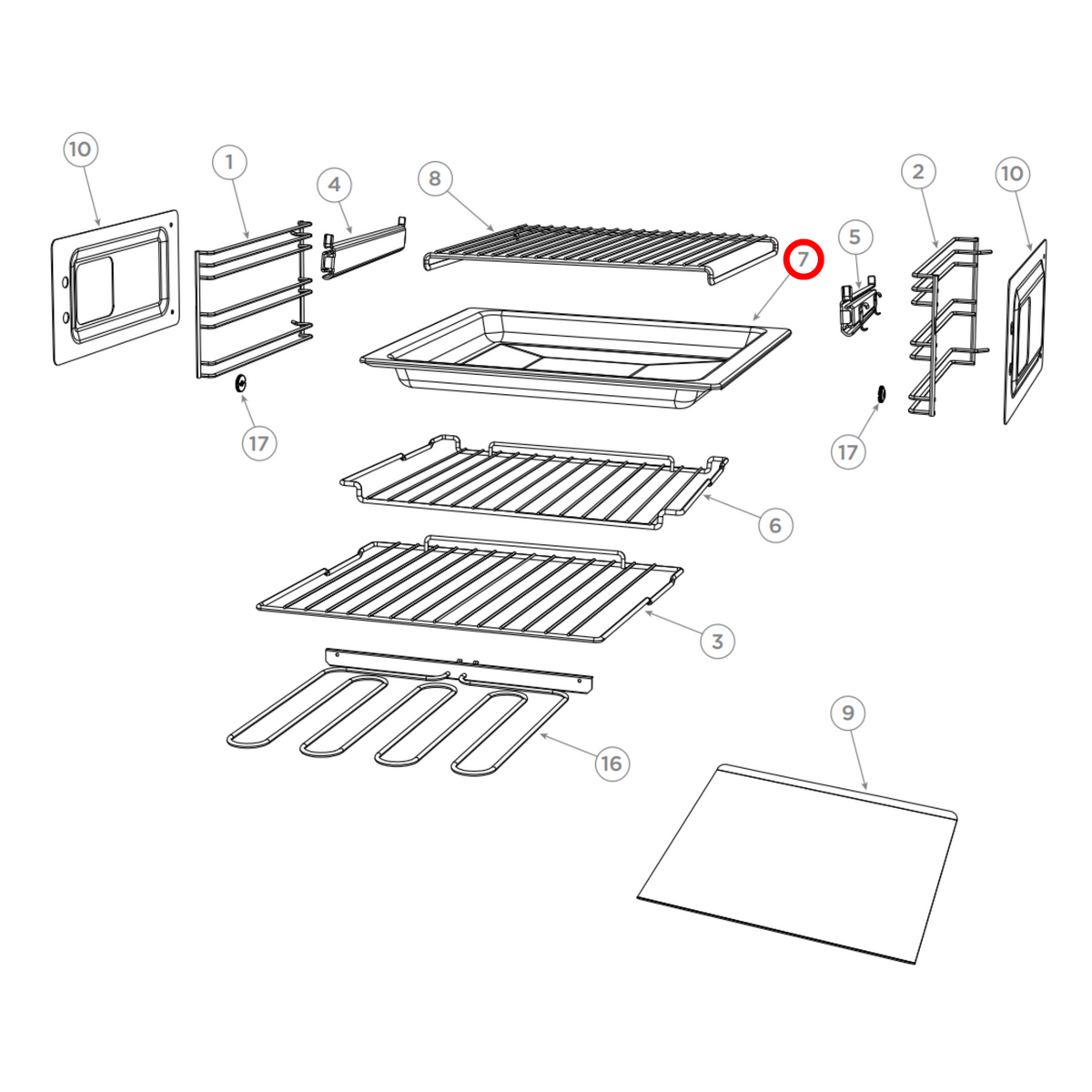 Parts diagram showing 562359 for Fisher & Paykel oven models