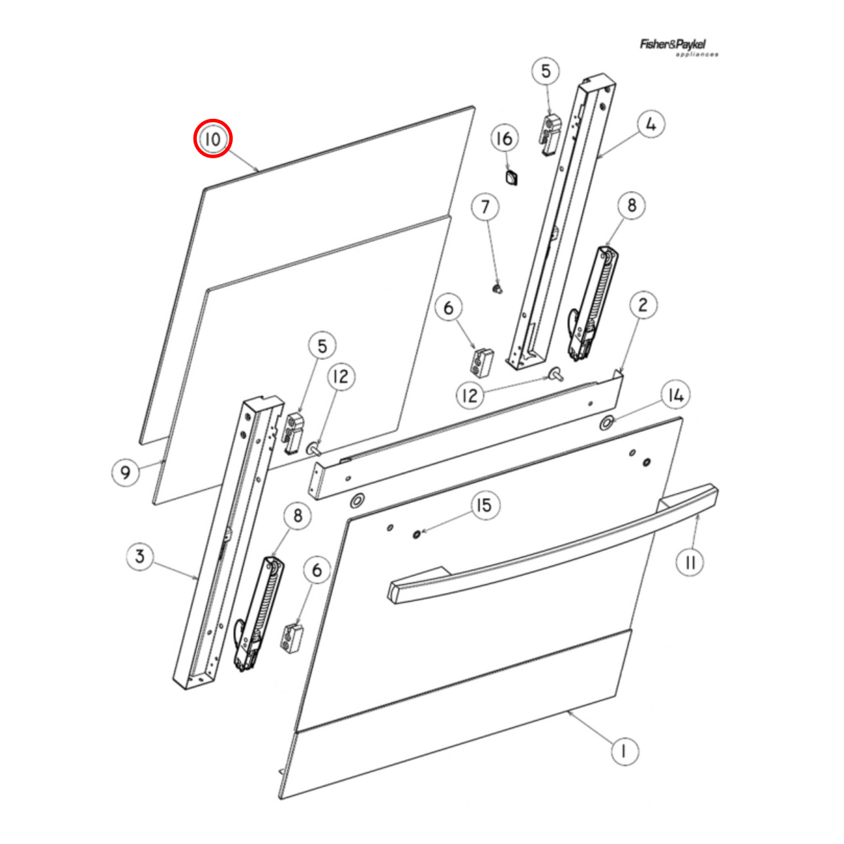 Parts diagram showing 574227P for Fisher & Paykel oven models