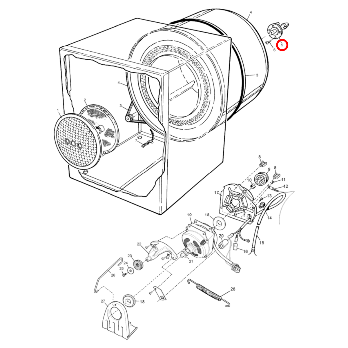 Parts diagram showing 4055574463 for Electrolux & Simpson dryer models