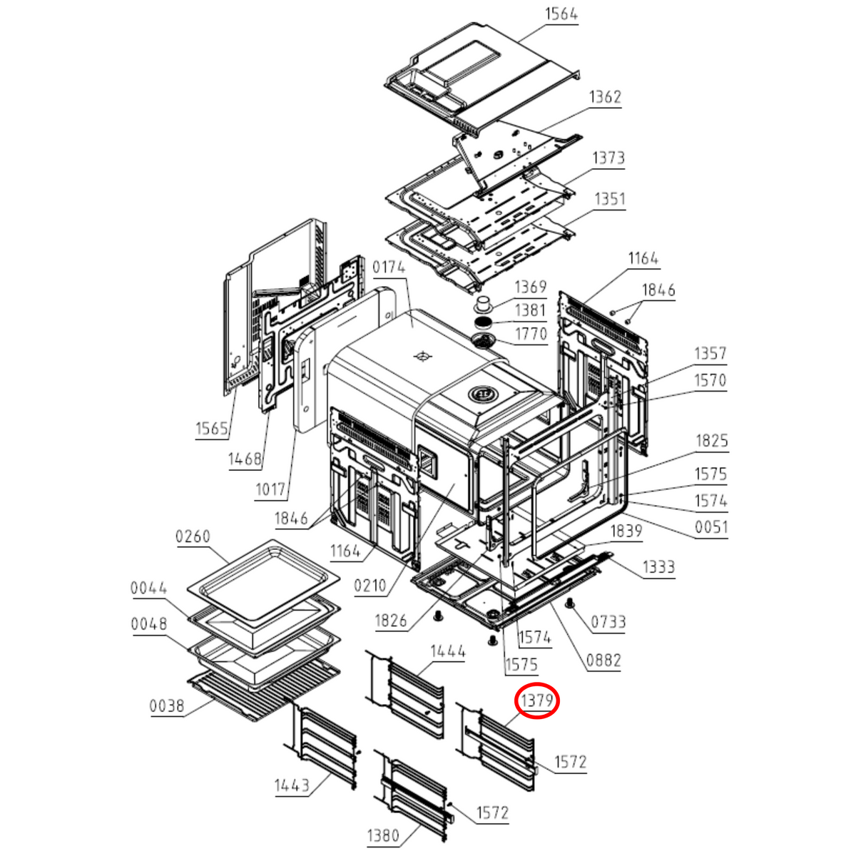 Parts diagram showing 622373 for Asko oven models