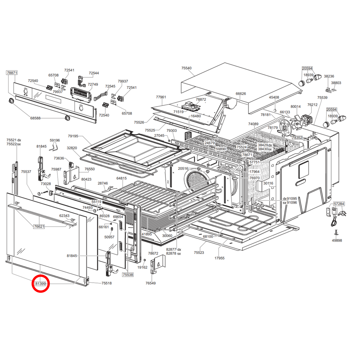 Parts diagram showing 692532359 for Smeg oven models