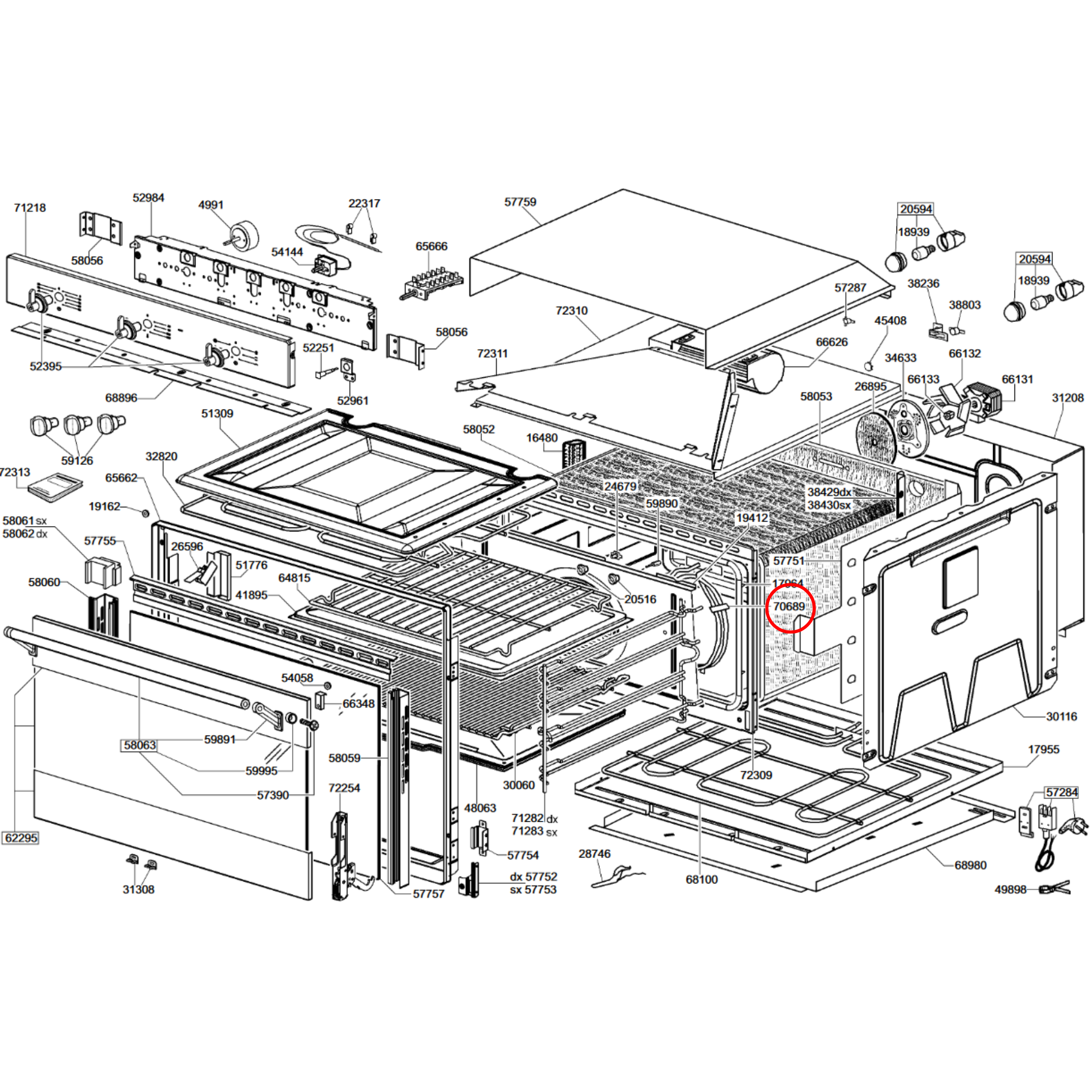 806890807 Blanco Oven Fan Forced Element 2000W - 806890591, 806890653, 806890590
