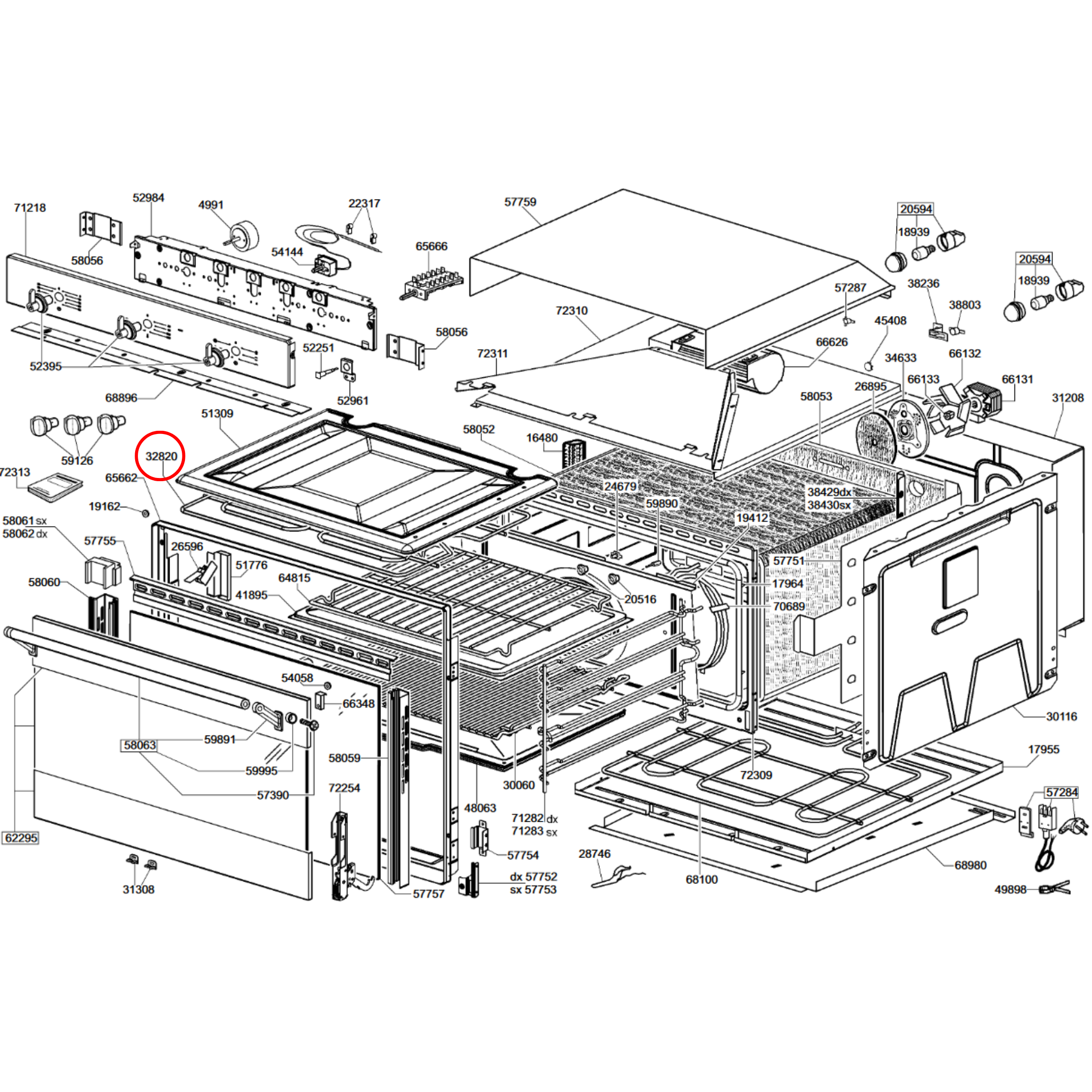 806890864 Smeg Oven Upper Grill Heating Element Genuine 1300W-1600W - 806890321