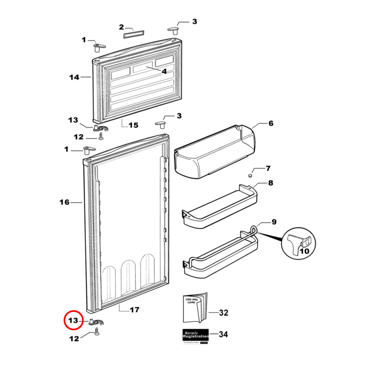 Parts diagram showing 813527P for Fisher & Paykel fridge models