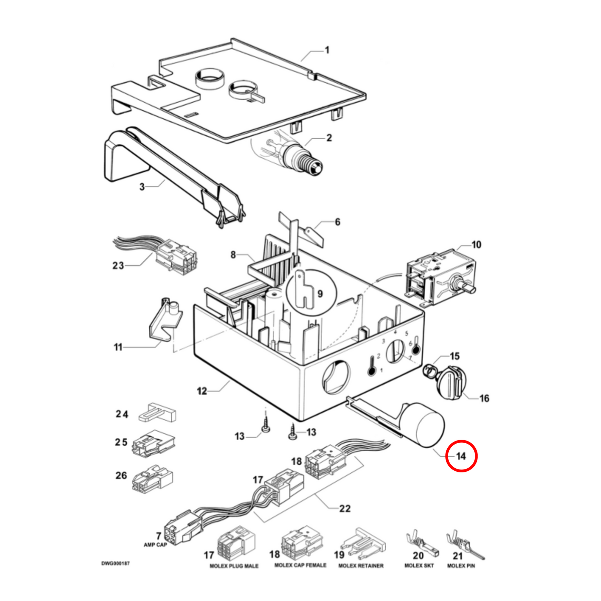 Parts diagram showing 814144 for Fisher & Paykel fridge models