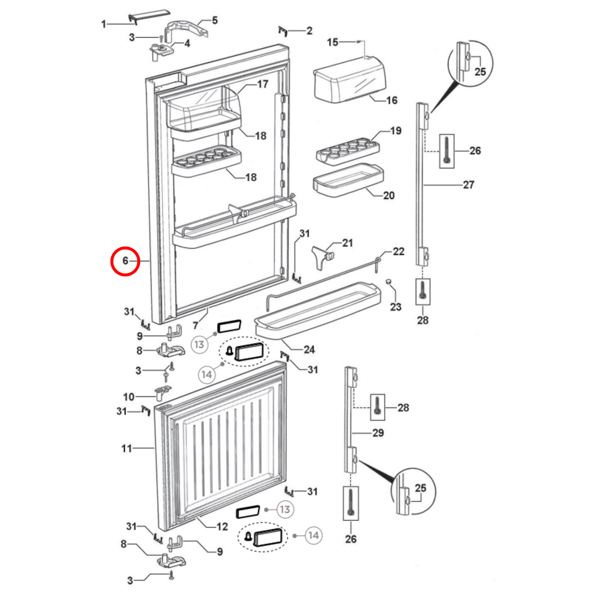 Parts diagram showing 819826P for Fisher & Paykel fridge models