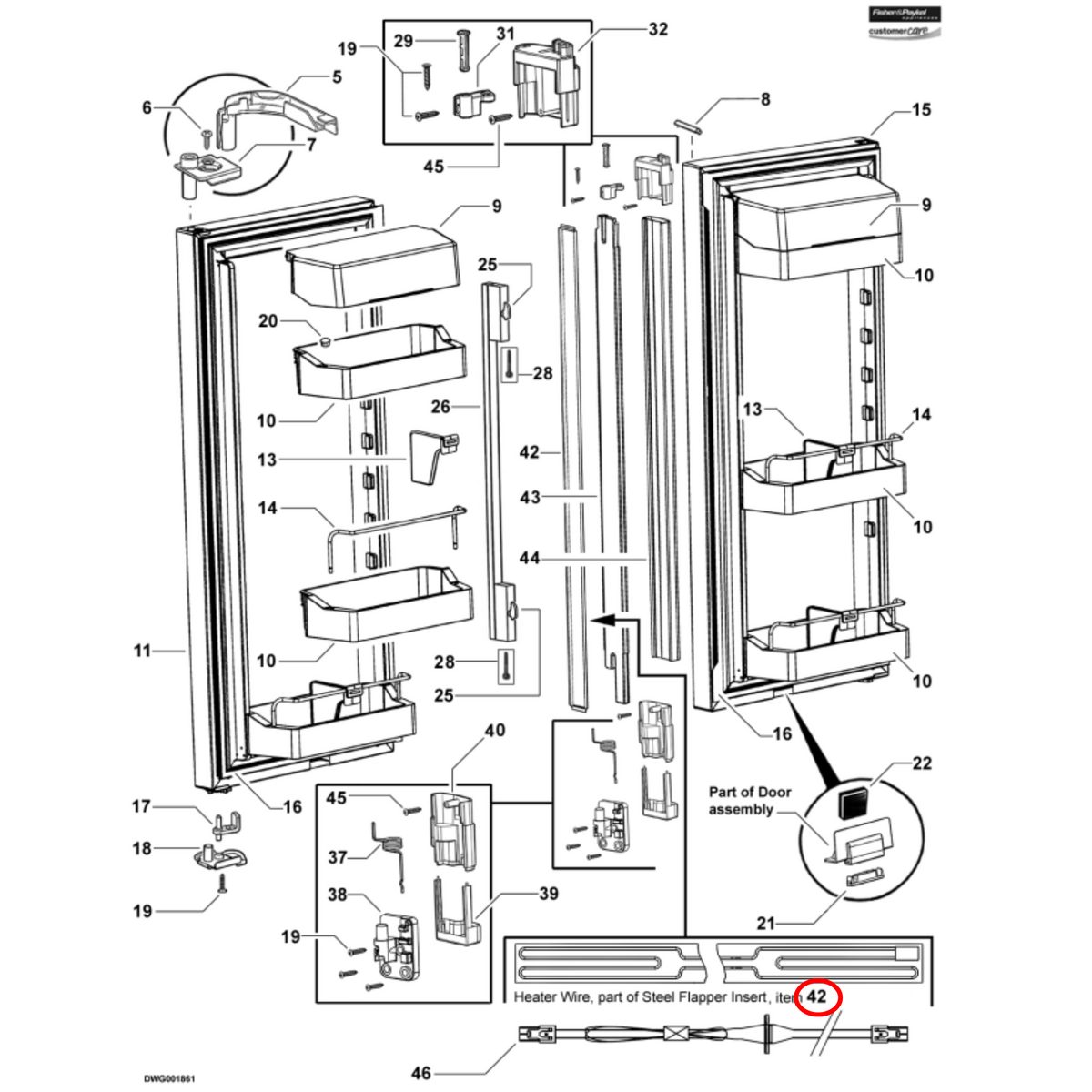 Parts diagram showing 821688P for Fisher & Paykel fridge models