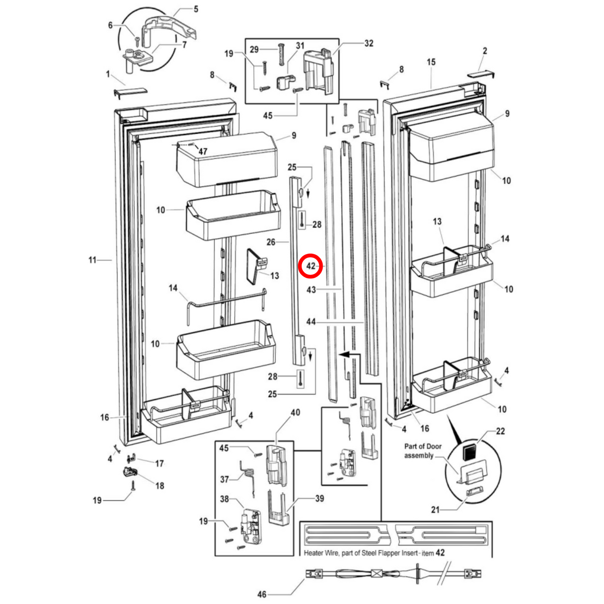 Parts diagram showing 838291P for Fisher & Paykel fridge models